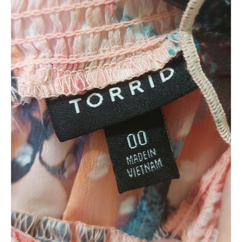 Torrid Midi Dress Clip Dot Smocked Mock Hi Neck Floral Size 0~12~Large Butterfly - Picture 3 of 16